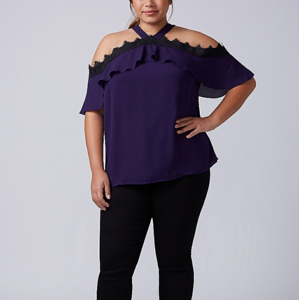 🆕 Lane Bryant FLUTTER COLD-SHOULDER TOP WITH LACE